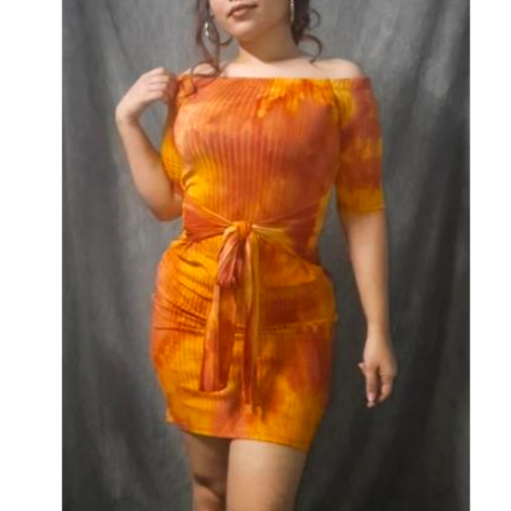 Tie Dye Orange Midi Dress Size Medium